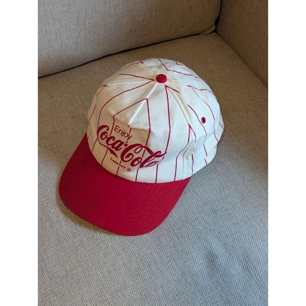 VTG Coca-Cola Coke Snapback‎ Hat White Red Pinstripes KC Tag Americana Nostalgia